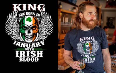 birthday king are born (any month) with irish blood t-shirt