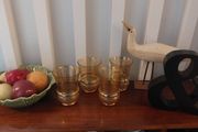 Fabulous Set of Four Vintage Retro Mid-Century-Modern Tumblers with Gilt Banding and a Lovely Unusual Shape, Unknown Maker but Likely from Bohemia or Czechoslovakia