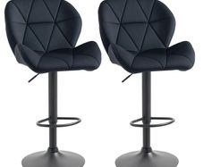 2-Piece Bar Stools Swivel Bar Chairs with Backrest Adjustable Height Bistro Stools Counter Stools Velvet Touch Armless Foam Black 51.5x57.5x93-114.5 cm