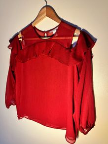 Striking Red Ruffle Blouse
