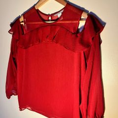 Striking Red Ruffle Blouse