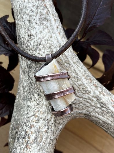Raw Pennsylvanian Quartz Bound in Copper on Leather necklace