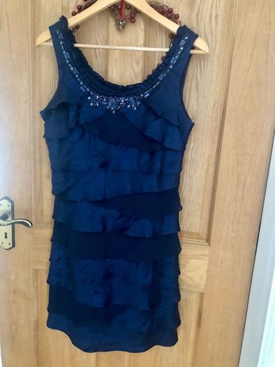 S L fashions navy ruffled designer dress