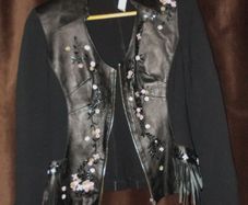 Women's Black Leather Embroidered Jacket