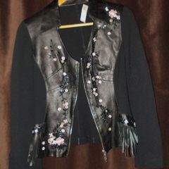 Women's Black Leather Embroidered Jacket