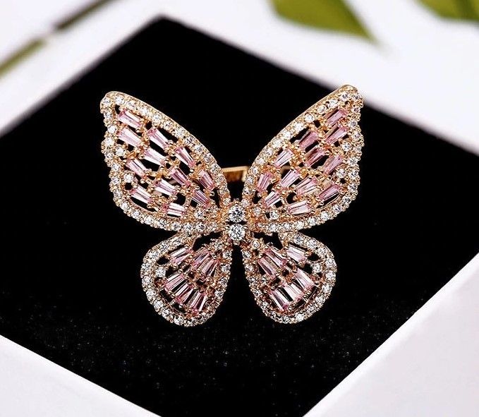 Butterfly Pink Crystal Rose Gold Ring