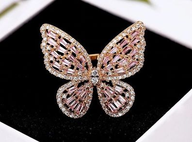 Butterfly Pink Crystal Rose Gold Ring