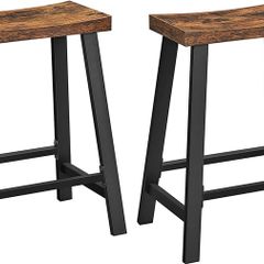 Set of 2 Bar Stools with Curved Seat Kitchen Dining Room Study Industrial Design 46.2 x 33 x 60 cm Vintage Brown/Black