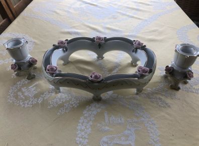 vintage porcelain posy ring vase & candle holders