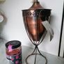 Copper-finished metal outdoor garden oil torch or tabletop tiki-style torch with a wick and stand Image 2