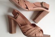 PIED A TERRE nude pink leather slingback chunky high heels (Size EU39)