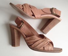 PIED A TERRE nude pink leather slingback chunky high heels (Size EU39)