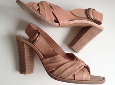 PIED A TERRE nude pink leather slingback chunky high heels (Size EU39)
