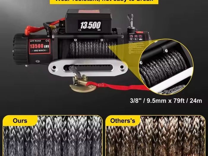 6 tone 12V Electric Winch Synthetic Tow Rope Winch 24M/92FT Lifting Hoist for 4X4 Car Trailer ATV Truck Off Road Boat