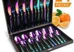 Rainbow Cutlery Set, HOBO 24 Piece Stainless Steel Flatware Set, Silverware Dinnerware Set Service for 6, Tableware Cutlery Include Knife/Fork/Spoon/Teaspoon for Home with Gift Box(Rainbow Multicolor)