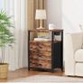 Bedside Table with Charging Station, End Table with 3 Fabric Drawers, Sofa Side Table with USB Ports and Socket, Nightstand for Bedroom, Living Room, Rustic Brown and Black Image 9