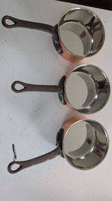 Matching Set of 3 Vintage Bourgeat France Copper Saucepans (14cm)  Stainless Steel Lined