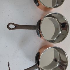 Matching Set of 3 Vintage Bourgeat France Copper Saucepans (14cm)  Stainless Steel Lined