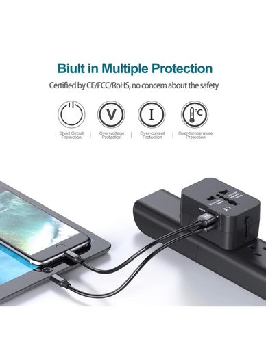 Travel Plug Adapter Worldwide Travel Adaptor with 2 USB Port and AC Socket.