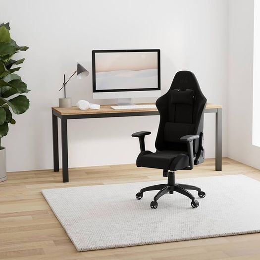 RELAXED Gaming Chair - Fabric - Racing-Inspired Design - Lumbar Pillow - Detachable Memory Foam Neck Pillow - Adjustable Seat Height - Adjustable Armrests - Black