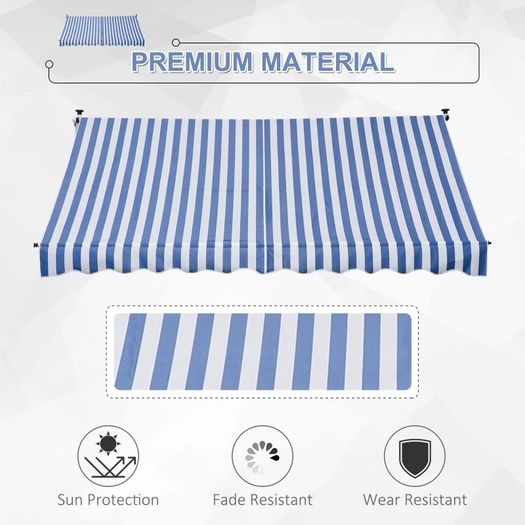 300 x 150cm Patio Adjustable Awning Floor- to-ceiling Retractable Shade,UV Protective - Blue and White