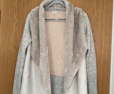 RIVER ISLAND - Grey Cardigan with Suade and Faux Fur  - Size small