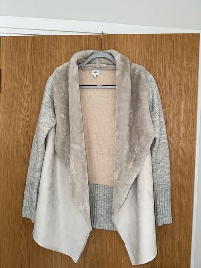 RIVER ISLAND - Grey Cardigan with Suade and Faux Fur  - Size small