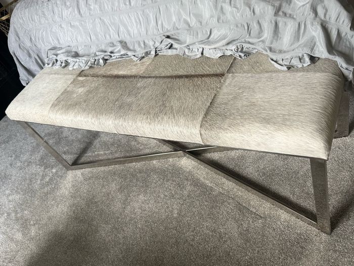 Leather Bench with Silver Metal Base by THE FRENCH BEDROOM COMPANY