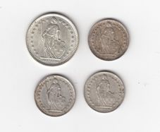 SWISS, HELVETIA, 4 x  83.5% silver coins (no. 385)