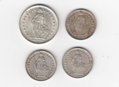 SWISS, HELVETIA, 4 x  83.5% silver coins (no. 385)