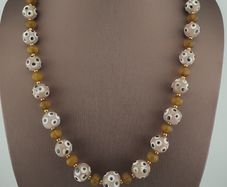 Antique Venetian African Style Eyes & Yellow Brown Glass Beads Necklace