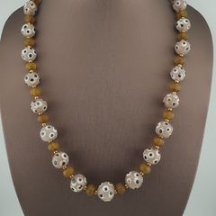 Antique Venetian African Style Eyes & Yellow Brown Glass Beads Necklace