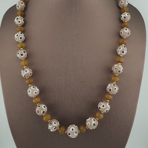 Antique Venetian African Style Eyes & Yellow Brown Glass Beads Necklace