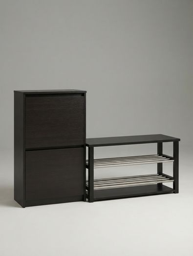 QUICK SALE (BARGAIN): Hallway Shoe Storage Set (Tall 2 - Compartment Cabinet & Matching Shoe Bench) - Excellent Condition (Collectelion D13)