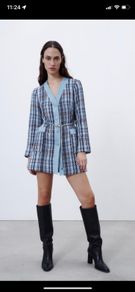 Zara Textured Coat with contrast denim