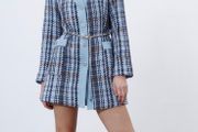 Zara Textured Coat with contrast denim