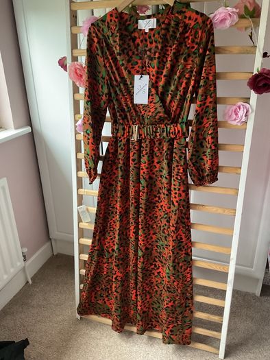 dress Bnwt wrap effect midi dress JS Millennium dress khaki & orange animal print