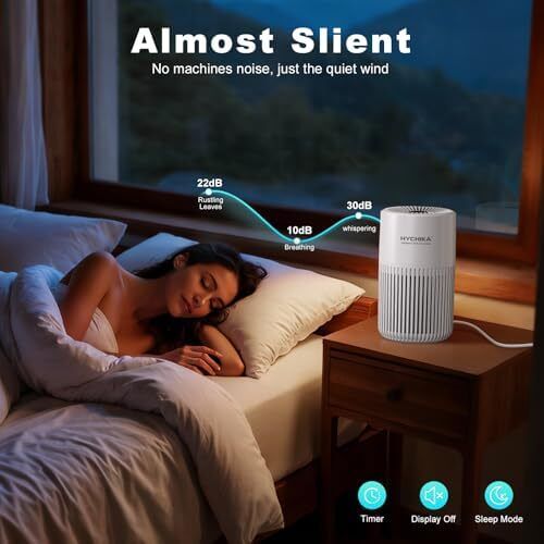 Air Purifier for Bedroom Home - Quiet HEPA Filter Cleaner with Fragrance Sponge & 3 Speed for Dust, Pet,Better Sleep, Air Freshener, Odour, Smoke, Office, Desktop
