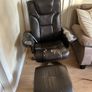 Brown Leather armchair and matching footstool Image 2