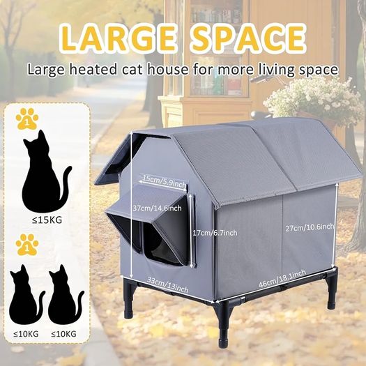 Outdoor Cat House Waterproof, Oxford Cloth Elevated Cat Shelter, Feral Cat Shelter, Insulated Pet Tent for Multiple Cats & Dogs, 18x13x15in (Standard Model)