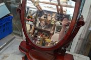 1850s to 1890s Antique Victorian Mahogany Shield-Shaped Dressing Table Mirror featuring Carved Scroll Supports and a Lift-up Trinket Compartment, Postage Available