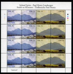 2008 Ireland Ireland Series Paul Henry Landscapes Stamps Sheetlet Plate 1A1A1A1A Mint Never Hinged (MNH)