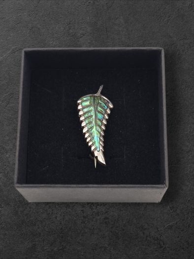 Vintage 925 Sterling Silver Abalone Fern Leaf Brooch