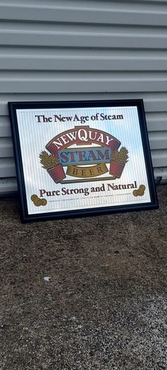The New age of steam beer mirror ,,newquay,lovely advertising display beer mirror,,nice in any home bar or man cave pub restaurant etc, buyer collects, see pictures for condition, sold as seen.