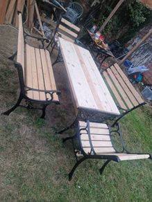 cast irom garden set - bench - table - chairs.