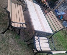 cast irom garden set - bench - table - chairs.