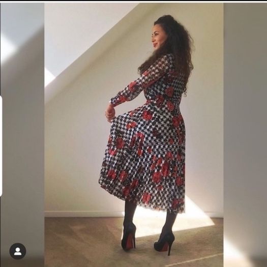 Zara Multicoloured Houndstooth & Floral Print Pleated Flowing Midi Skirt  Xs