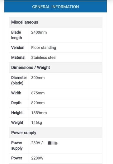 Industrial Bonesaw 2400mm Stainless steel | Adexa