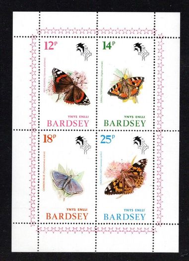 1981 Wales Bardsey Animals (Fauna) Butterflies and Moths (Cinderella Stamps) Mint Never Hinged (MNH)