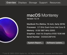 MacBook Pro (Retina, 13-inch, Early 2015) I Latest MacOS Monterey Version 12/7.4